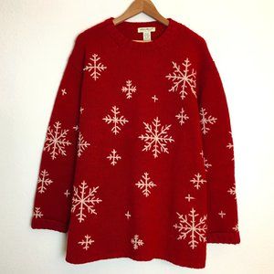 Vintage Eddie Bauer Sweater Snowflake Christmas Red White Wool Knit Women's XL